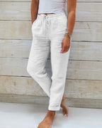 🌿👖 Damenhose aus Baumwolle & Leinen mit elastischem Bund. Perfekt für warme Tage – atmungsaktiv, bequem & lässig im Look 🥰✨ Ideal für Alltag & Freizeit. Hochwertige Naturfasern für ein angenehmes Tragegefühl.