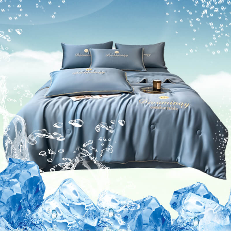 Sommermaschinenwaschbares Seiden-Sommerbettdeckenset, atmungsaktiv und komfortabel