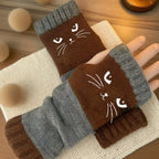 🐱🐱2025 neuestes Modell🧤🧤Damen-Strickhandschuhe ohne Finger mit süßem Katzenmuster