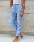 🌿👖 Damenhose aus Baumwolle & Leinen mit elastischem Bund. Perfekt für warme Tage – atmungsaktiv, bequem & lässig im Look 🥰✨ Ideal für Alltag & Freizeit. Hochwertige Naturfasern für ein angenehmes Tragegefühl.
