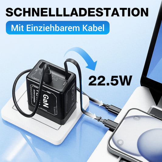USB-C Schnellladestation mit einziehbarem Kabel – Universell einsetzbar