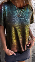 🔥49% Rabatt🛍️ Hot Stamping Rundhals-Kurzarm-T-Shirt mit V-Ausschnitt