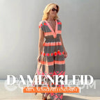 Lässiges Damen V-Ausschnitt Vintage Streifenmuster Ärmelloses Kleid