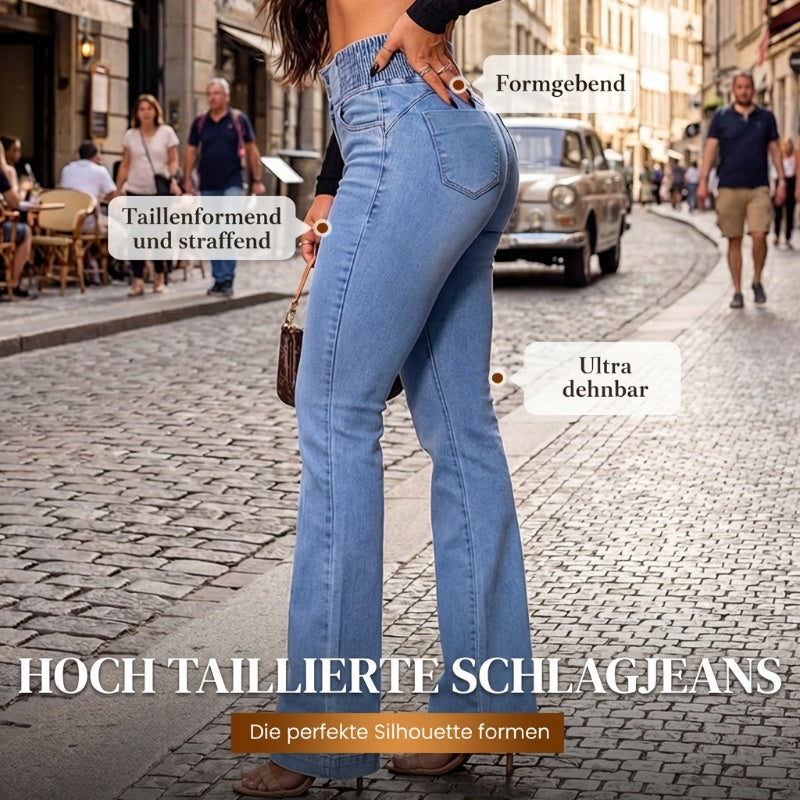 👖💕 Stretch-Schlagjeans mit hohem Bund – Perfekt für den Frühling! ✨ Bequem, schlank, nachhaltig 👖 Ideal für Alltag & Freizeit.