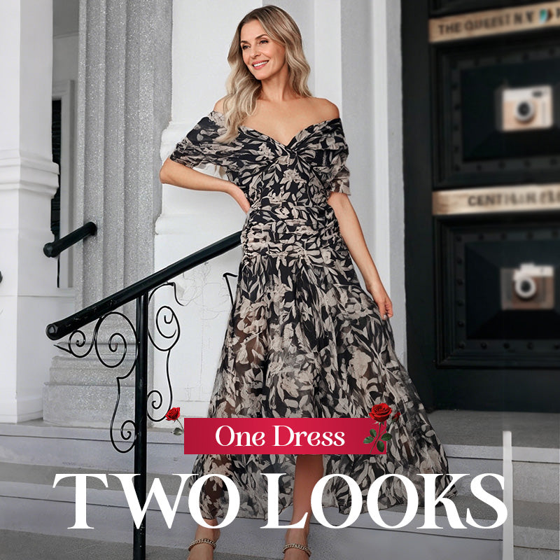 🌸Neuerscheinung 50% RABATT💖 Damen Trägerlos-Kleid mit V-Ausschnitt und Druck