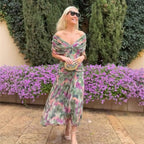 🌸Neuerscheinung 50% RABATT💖 Damen Trägerlos-Kleid mit V-Ausschnitt und Druck