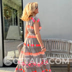 Lässiges Damen V-Ausschnitt Vintage Streifenmuster Ärmelloses Kleid