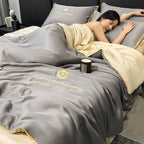 Sommermaschinenwaschbares Seiden-Sommerbettdeckenset, atmungsaktiv und komfortabel