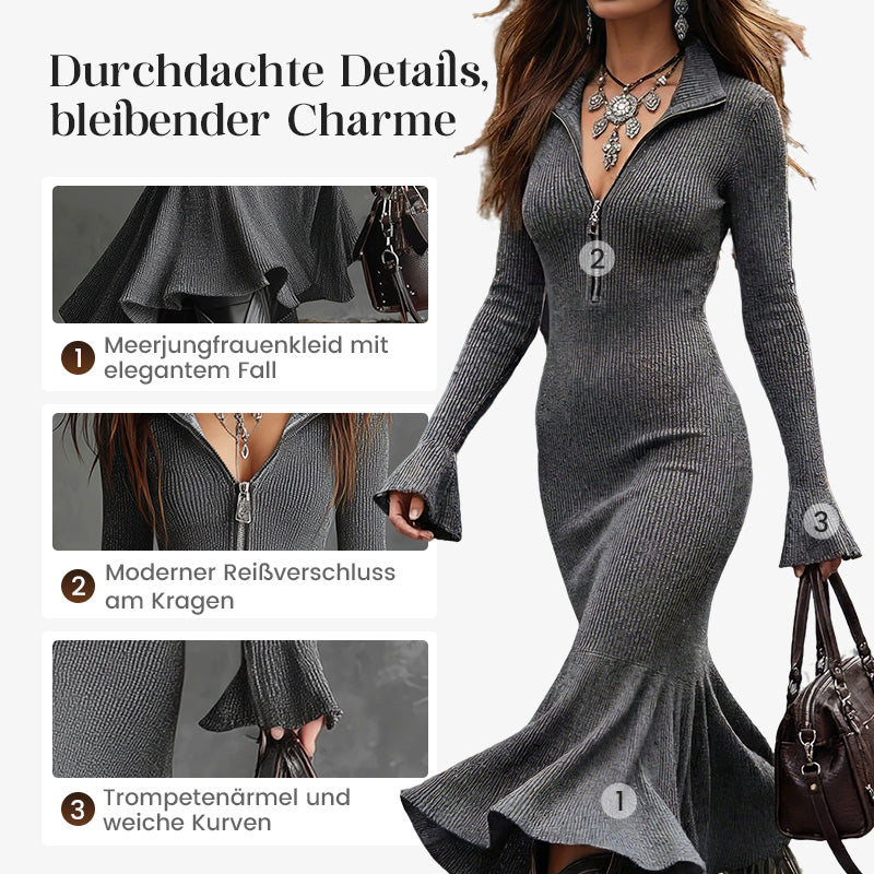 👗✨ Strickkleid mit Reißverschluss & Spitzenausschnitt ✨💃 Schmeichelhafte Silhouette & eleganter Fischschwanz für charmante Auftritte im Alltag! 🤍 Langlebiges Design aus nachhaltiger Qualität.