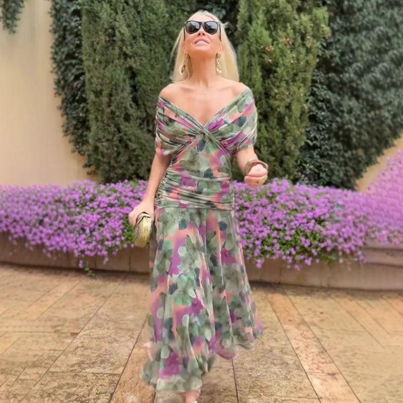 🌸Neuerscheinung 50% RABATT💖 Damen Trägerlos-Kleid mit V-Ausschnitt und Druck