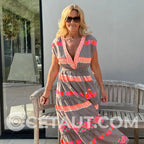 Lässiges Damen V-Ausschnitt Vintage Streifenmuster Ärmelloses Kleid