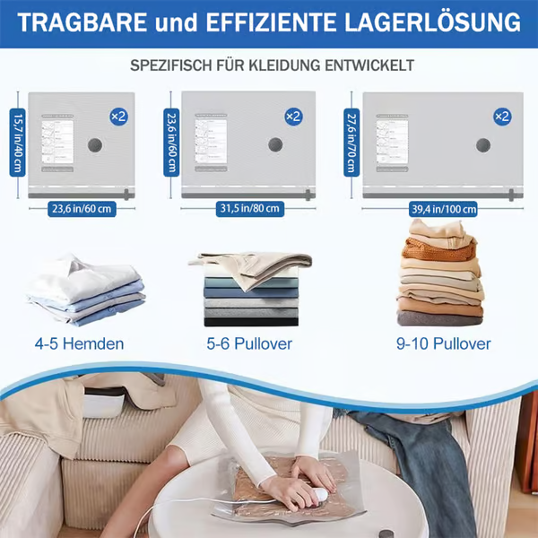💨🧳 Reise-Vakuierer mit USB – 6 Kompressionsbeutel ✨⚡ Platzsparend & leicht für unterwegs – 50% Rabatt!