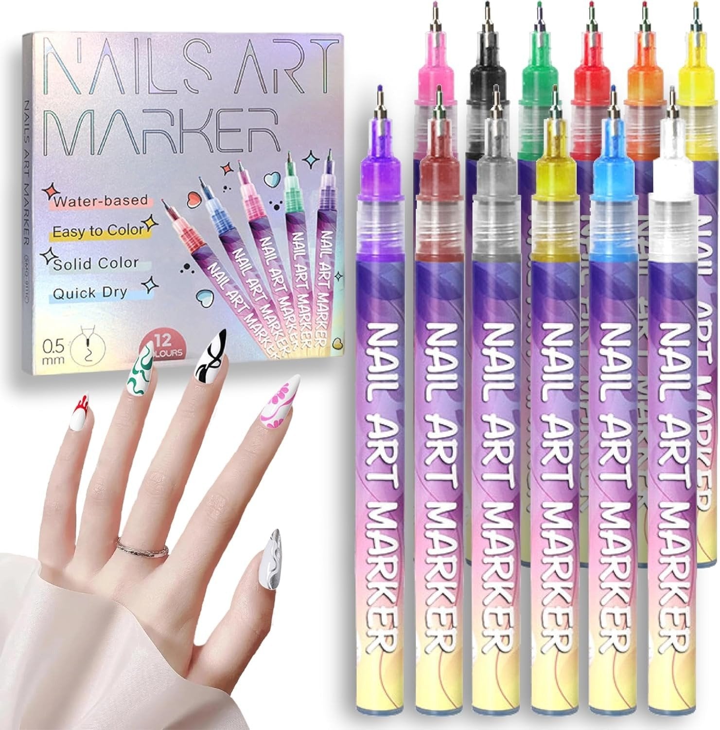 🎨🎨Weihnachtsangebot – 50 % Rabatt💅💅12 Farben Nagelkunst-Stifte Set🎨
