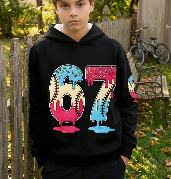 😂🤣 Lustiger Hoodie für Kinder: 67-Meme-Motiv 🧸🎉 Super weich & langlebig – perfekt für Schule & Freizeit!