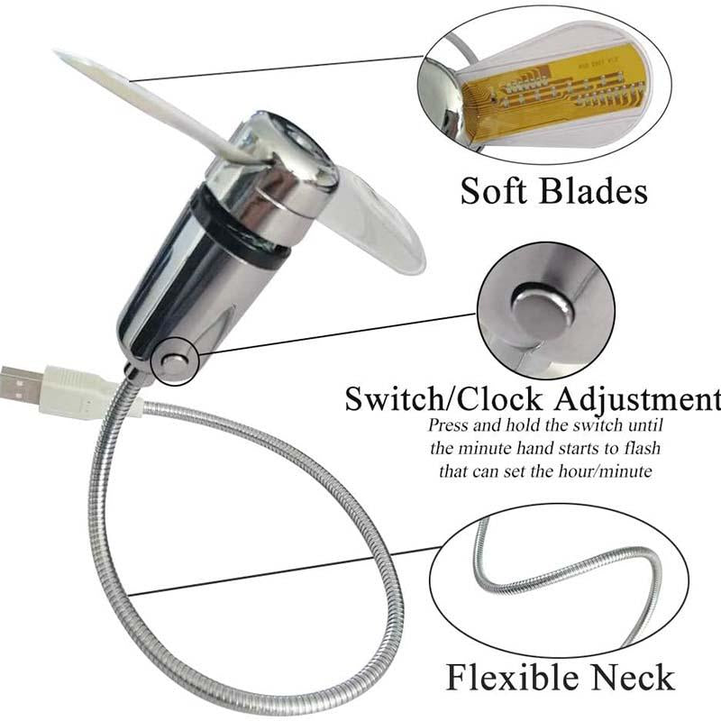 USB-Ventilator mit LED-Uhrbeleuchtung