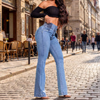 👖💕 Stretch-Schlagjeans mit hohem Bund – Perfekt für den Frühling! ✨ Bequem, schlank, nachhaltig 👖 Ideal für Alltag & Freizeit.