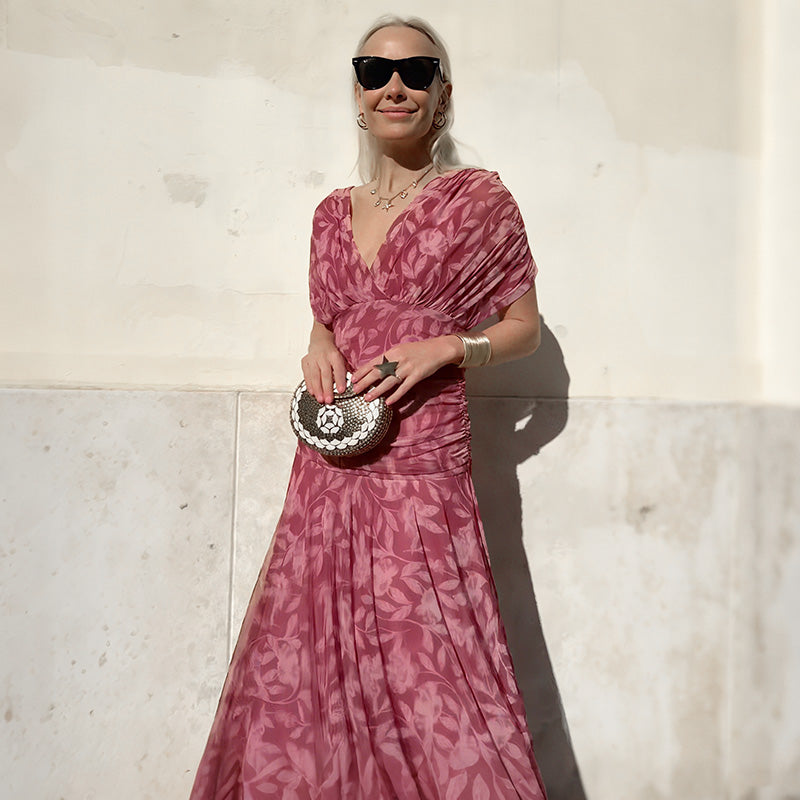 🌸Neuerscheinung 50% RABATT💖 Damen Trägerlos-Kleid mit V-Ausschnitt und Druck