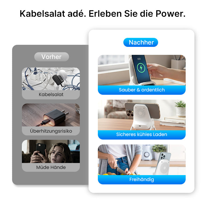 ⚡🔋 Magnetischer 2-in-1 Kabellose Ladestand Ablegen & sofort laden – Aufnehmen & sofort nutzen 🔄📱 Perfekt für Arbeitsplatz & Nachtisch – Kein Kabelwirrwarr, starke Magnethaftung.