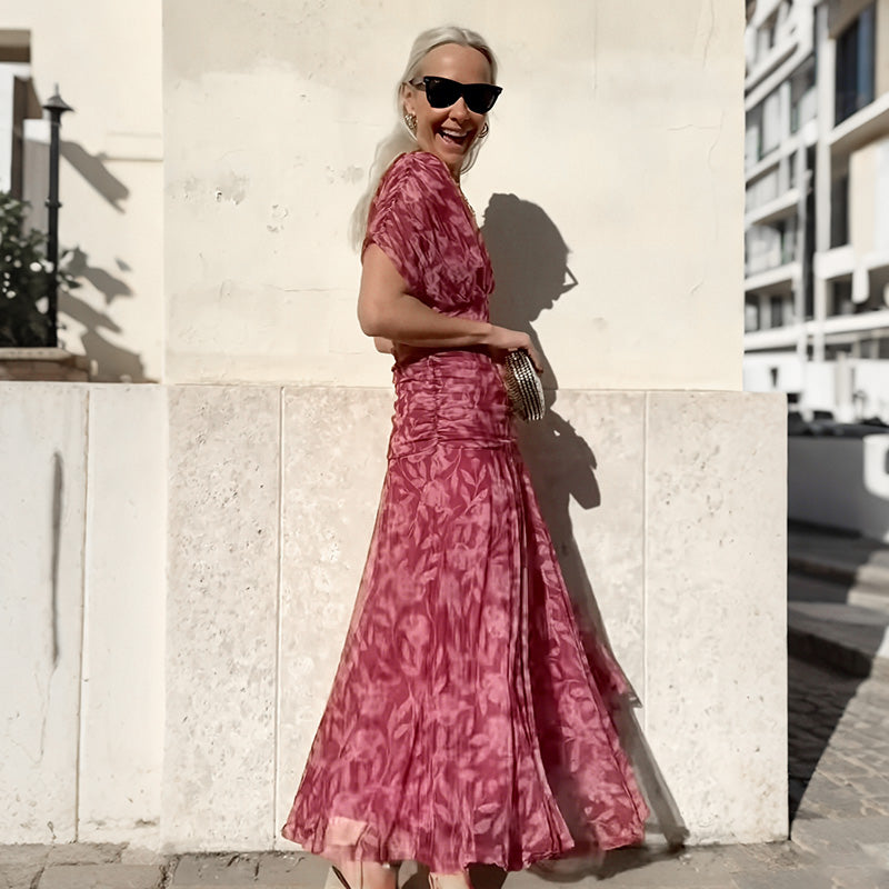 🌸Neuerscheinung 50% RABATT💖 Damen Trägerlos-Kleid mit V-Ausschnitt und Druck