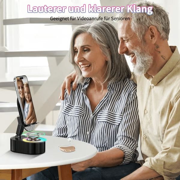 ✨📞 5-in-1 Handyhalterung mit kabellosem Lautsprecher & LED-Licht 🔈💡 360° drehbar, universal für Handy & Tablet – ideal fürs Büro, Schlafzimmer oder die Küche