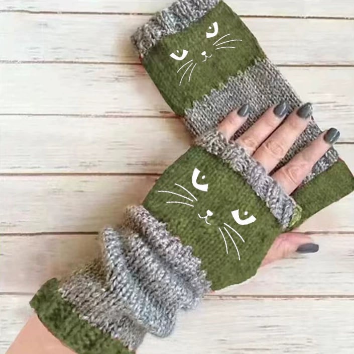 🐱🐱2025 neuestes Modell🧤🧤Damen-Strickhandschuhe ohne Finger mit süßem Katzenmuster