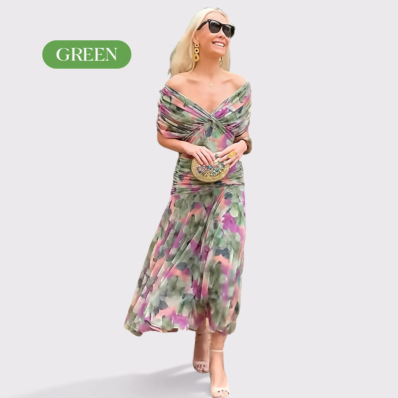 🌸Neuerscheinung 50% RABATT💖 Damen Trägerlos-Kleid mit V-Ausschnitt und Druck