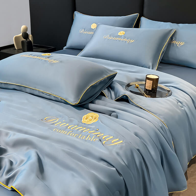 Sommermaschinenwaschbares Seiden-Sommerbettdeckenset, atmungsaktiv und komfortabel