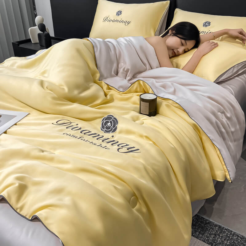 Sommermaschinenwaschbares Seiden-Sommerbettdeckenset, atmungsaktiv und komfortabel