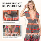 Lässiges Damen V-Ausschnitt Vintage Streifenmuster Ärmelloses Kleid