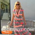 Lässiges Damen V-Ausschnitt Vintage Streifenmuster Ärmelloses Kleid