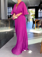 💃 Einfarbiges Maxikleid mit V-Ausschnitt und halben Rüschenärmeln💚😍