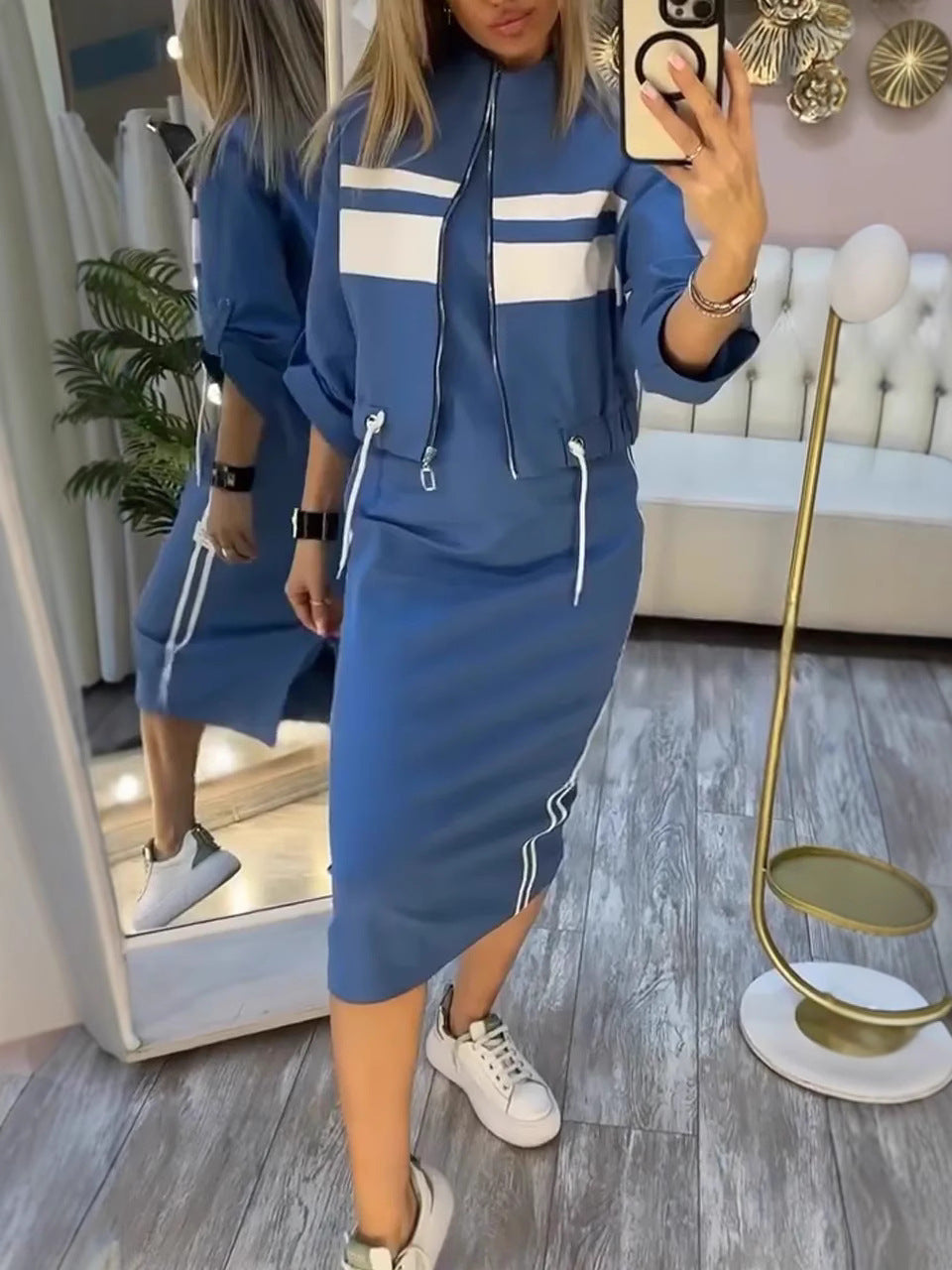 ❄️💖 Damen-Stehkragen-Jacke mit Kleid – edles 2-teiliges Set 🎀✨ Perfekt für Hochzeit, Büro & festliche Anlässe. Vielseitig kombinierbar, hochwertige Qualität.