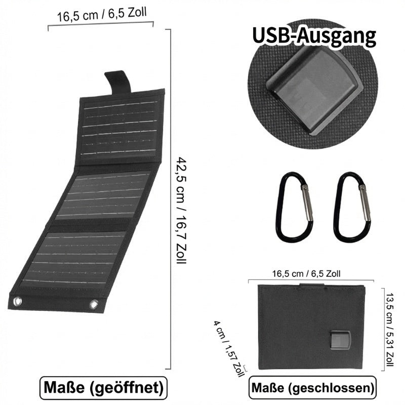 ☀️🔋 Mobiles Solar-Ladegerät mit USB-C & Dual Output – schnelles Sonnen-Tanken für Zelt, Rucksack & Reise – wetterfest & hocheffizient ⛺🚐
