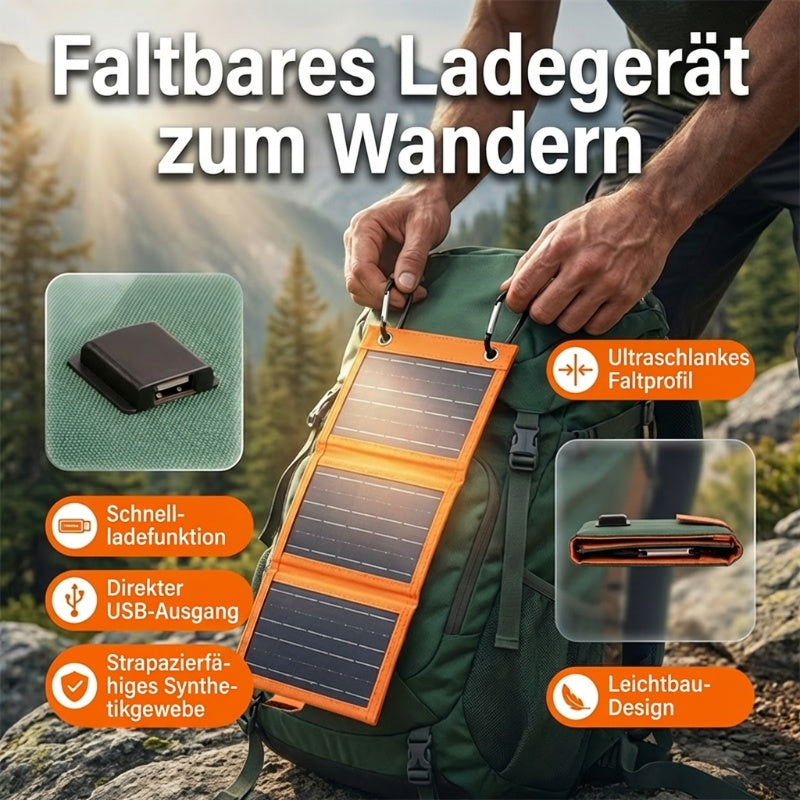 ☀️🔋 Mobiles Solar-Ladegerät mit USB-C & Dual Output – schnelles Sonnen-Tanken für Zelt, Rucksack & Reise – wetterfest & hocheffizient ⛺🚐