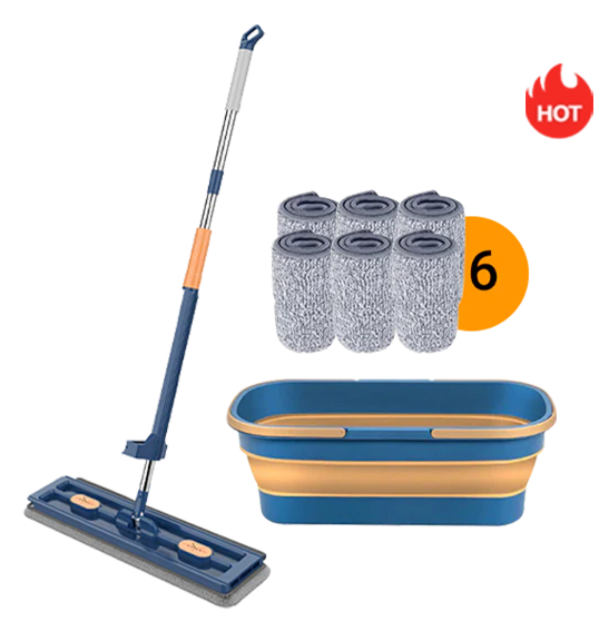 🧹💧 Wischen & Schaben zugleich – 2in1 Flachmopp mit integriertem Abstreifer, 126cm Edelstahlgriff, 360° drehbar, für Haare & Flecken – inkl. 2 Mikrofaserpads, waschmaschinenfest – ideal für Fliesen, Holz & Glas. 💪✨