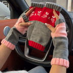 🐱🐱2025 neuestes Modell🧤🧤Damen-Strickhandschuhe ohne Finger mit süßem Katzenmuster