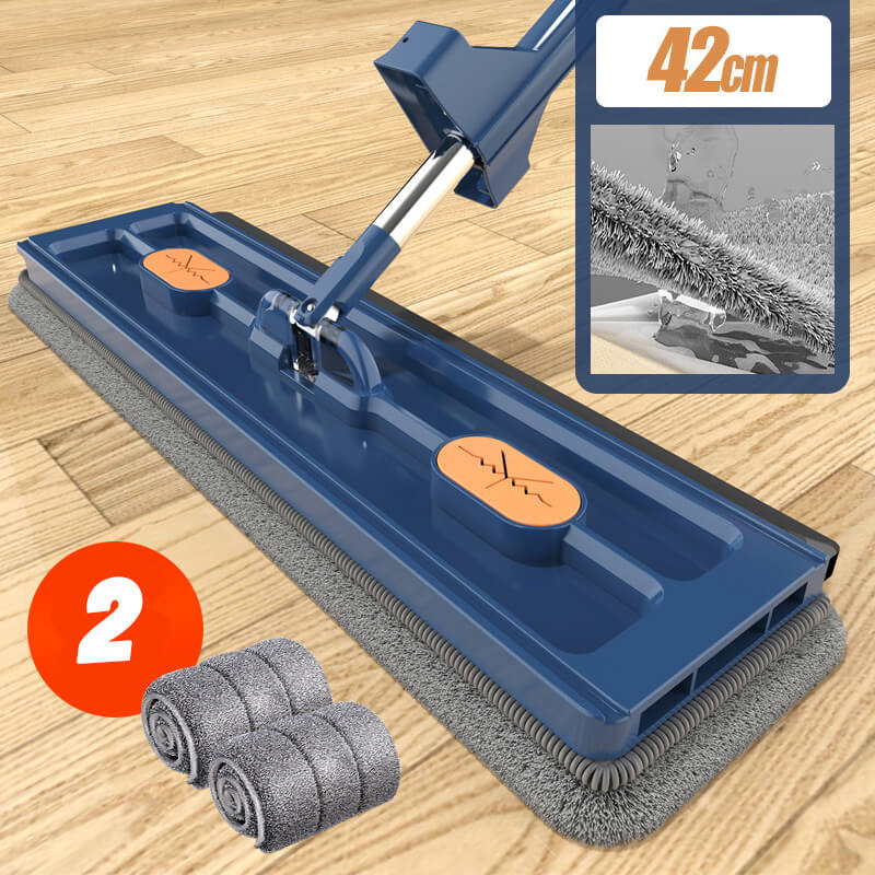 🧹💧 Wischen & Schaben zugleich – 2in1 Flachmopp mit integriertem Abstreifer, 126cm Edelstahlgriff, 360° drehbar, für Haare & Flecken – inkl. 2 Mikrofaserpads, waschmaschinenfest – ideal für Fliesen, Holz & Glas. 💪✨