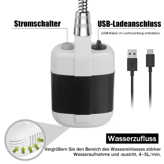 🚿Tragbare Campingdusche Mit Einstellbarem Durchfluss ✨Für Einfaches Und Bequemes Reinigen Im Freien!