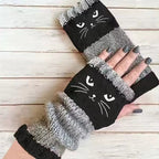 🐱🐱2025 neuestes Modell🧤🧤Damen-Strickhandschuhe ohne Finger mit süßem Katzenmuster