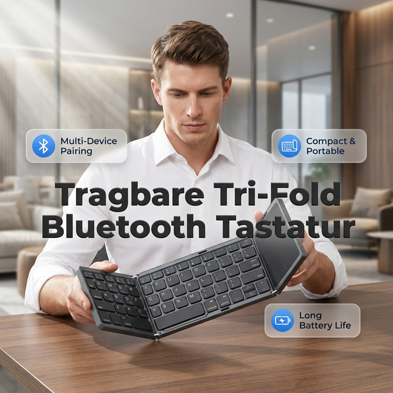 ⌨️📱 Ultradünne faltbare Mini-Bluetooth-Tastatur ✨⚡ – kabellos, leise, ideal für Tablet & Laptop, perfekt für Home-Office & Business-Reisen, klappbar & stylisch