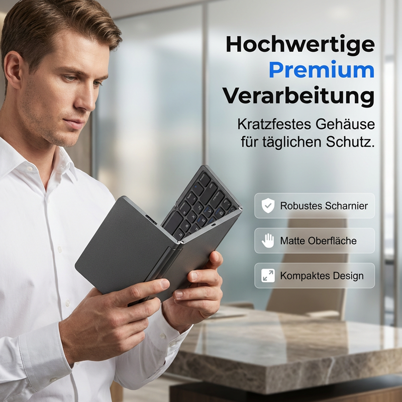 ⌨️📱 Ultradünne faltbare Mini-Bluetooth-Tastatur ✨⚡ – kabellos, leise, ideal für Tablet & Laptop, perfekt für Home-Office & Business-Reisen, klappbar & stylisch