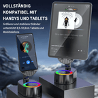 ✨📞 5-in-1 Handyhalterung mit kabellosem Lautsprecher & LED-Licht 🔈💡 360° drehbar, universal für Handy & Tablet – ideal fürs Büro, Schlafzimmer oder die Küche