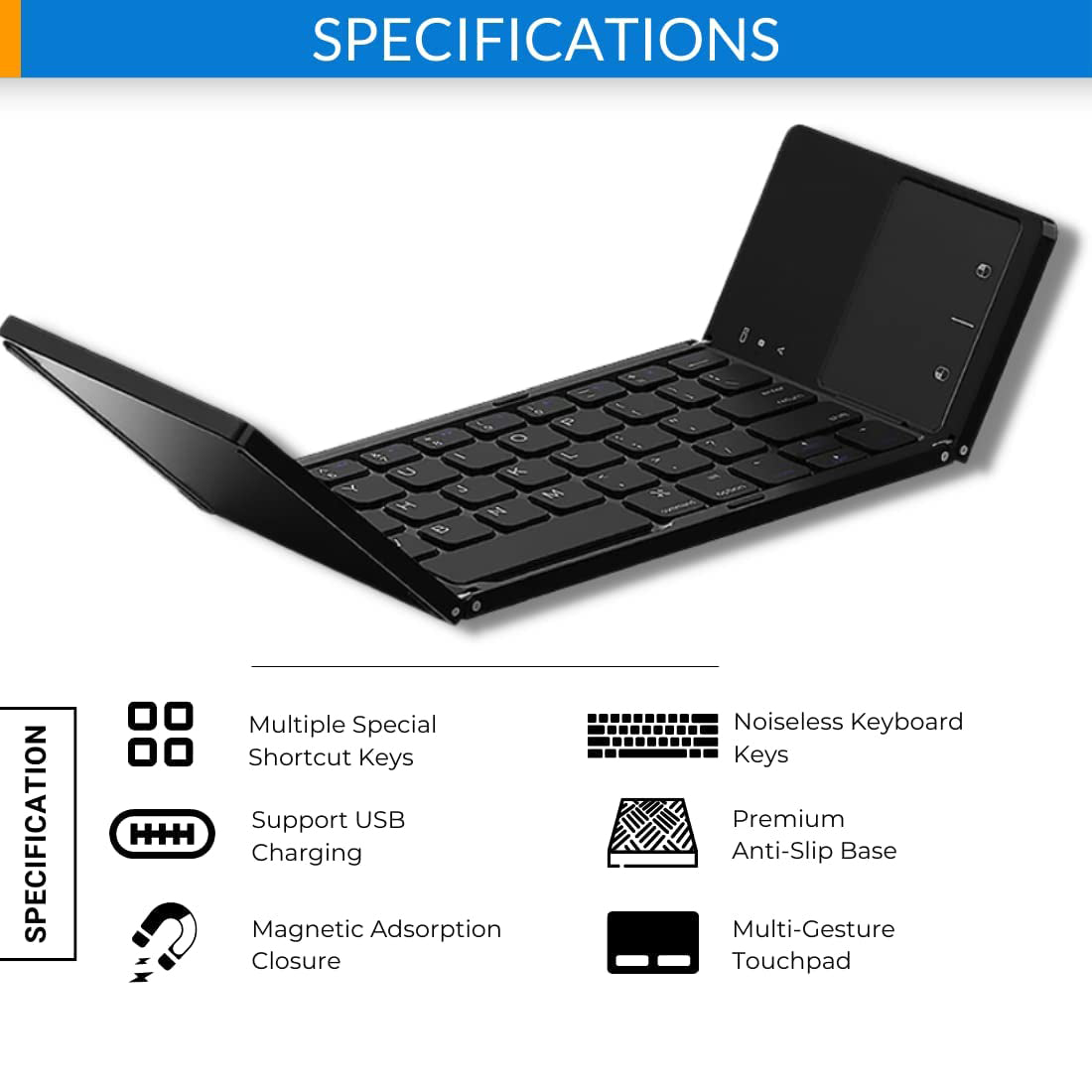 ⌨️📱 Ultradünne faltbare Mini-Bluetooth-Tastatur ✨⚡ – kabellos, leise, ideal für Tablet & Laptop, perfekt für Home-Office & Business-Reisen, klappbar & stylisch