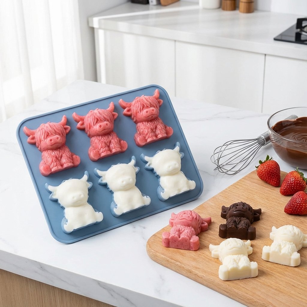 🐰🐮 3D Highland-Cow Eiswürfelform 🧊🎁 Kreative Silikonform für charaktervolle Drinks, Partys & besondere Geschenke – 50% Oster-Special sichern!