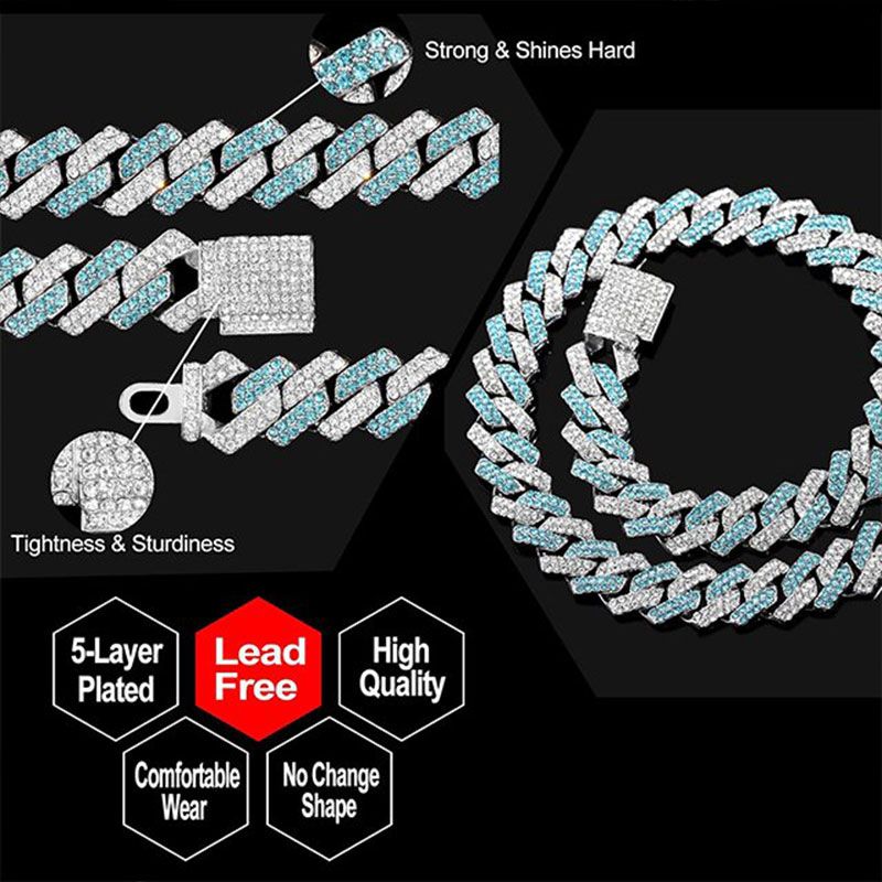 Kubanische Gliederhalskette aus synthetischem Zirkon und Diamant