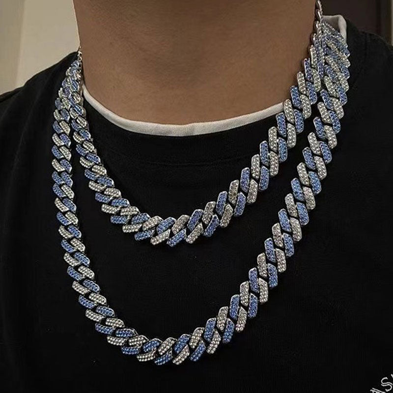 Kubanische Gliederhalskette aus synthetischem Zirkon und Diamant