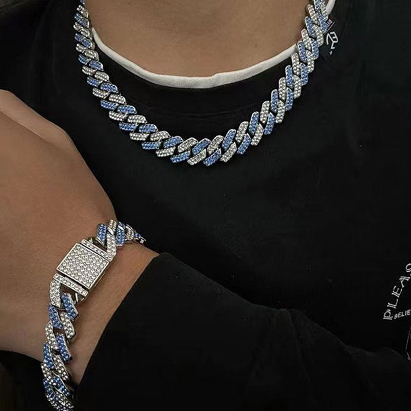 Kubanische Gliederhalskette aus synthetischem Zirkon und Diamant