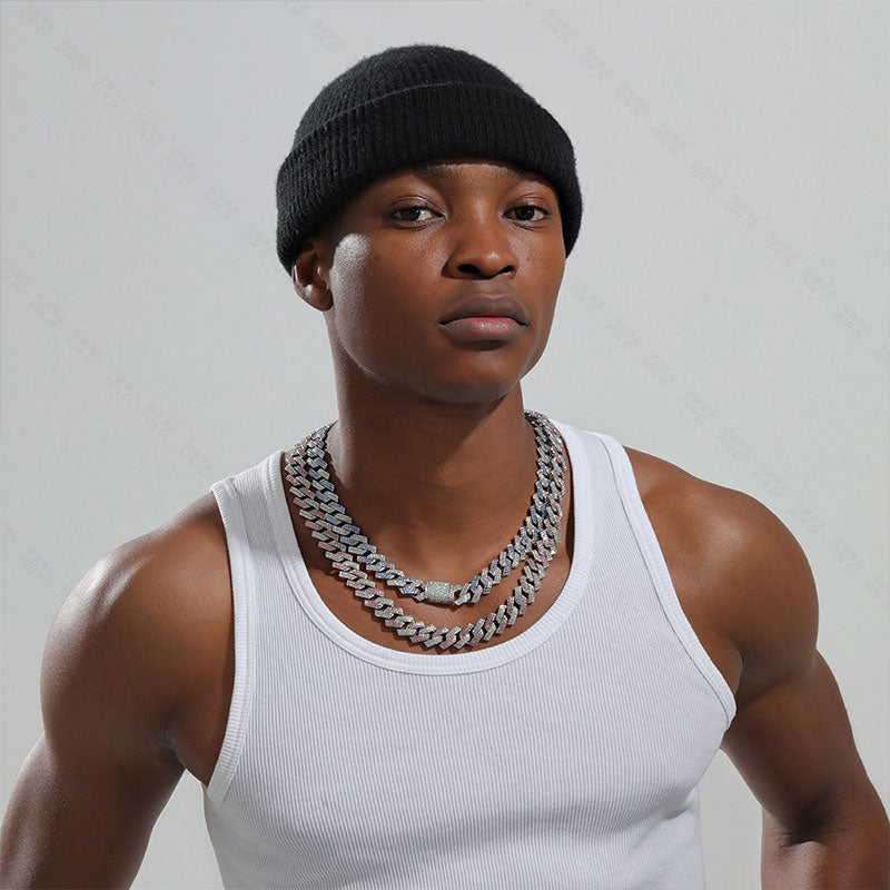 Kubanische Gliederhalskette aus synthetischem Zirkon und Diamant