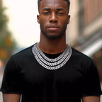 Kubanische Gliederhalskette aus synthetischem Zirkon und Diamant