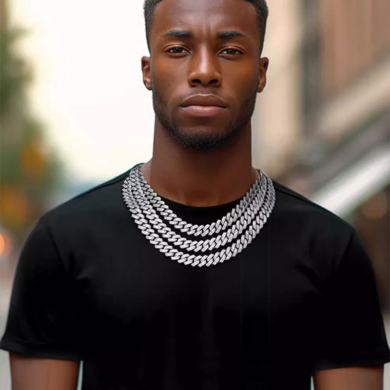 Kubanische Gliederhalskette aus synthetischem Zirkon und Diamant